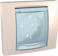 Розетка с заземлением с рамкой Schneider Electric Unica 1-м. крышка шторки IP44 бежевый